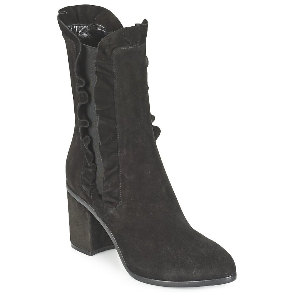 39.5/8.5❤️ Black Stretch Suede Leather Platform High Heels Ankle Boots Bootie